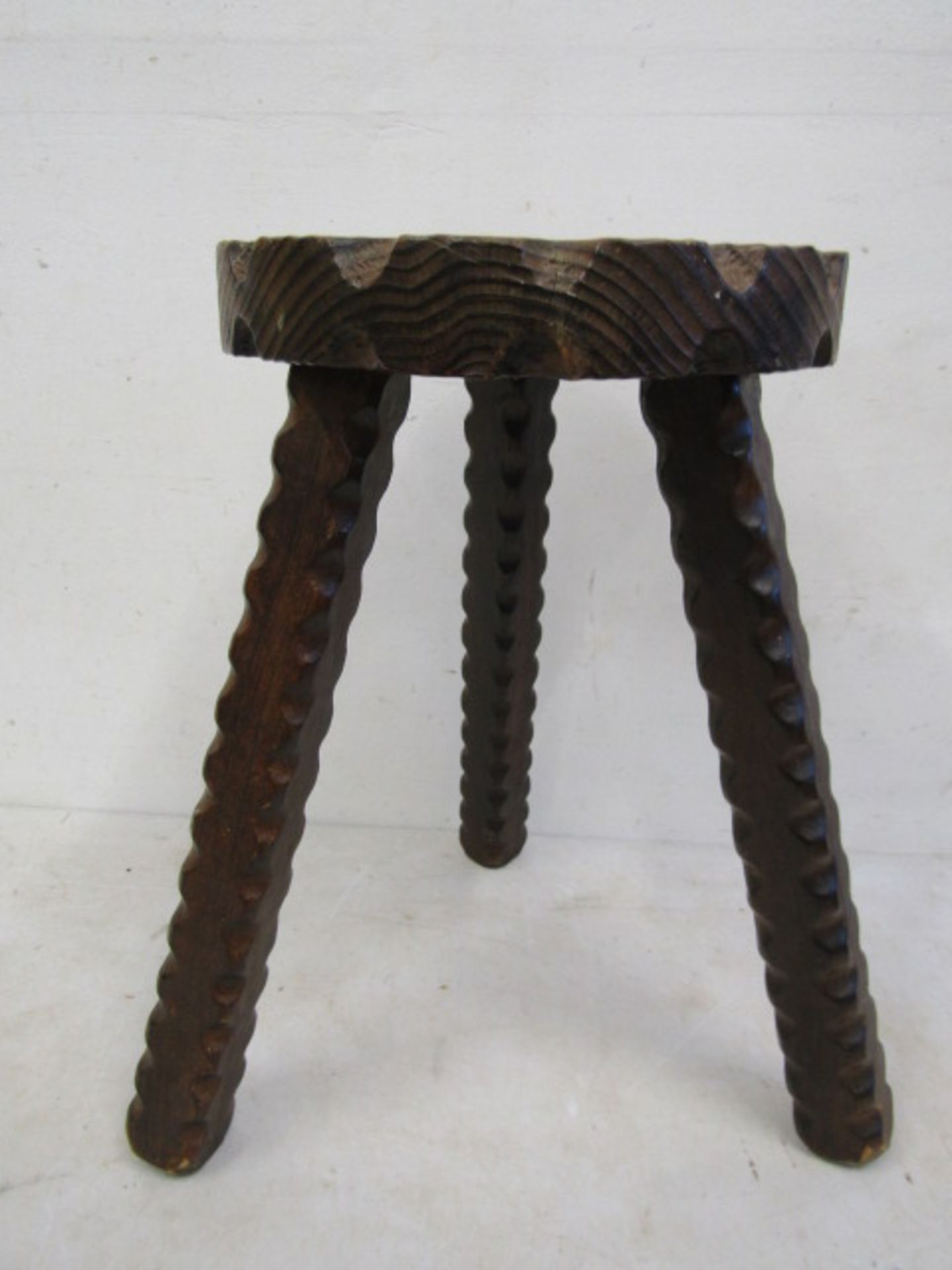 Vintage Spanish Brutalist style stool 36cmH top 23cm diameter (crack down the back of one leg but - Image 6 of 7