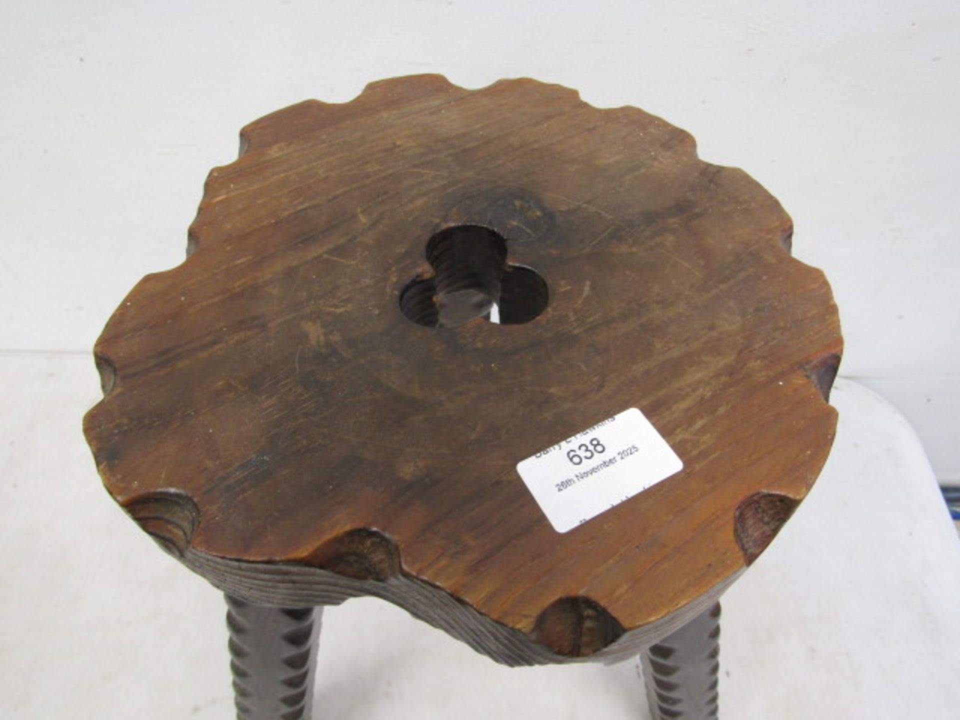 Vintage Spanish Brutalist style stool 36cmH top 23cm diameter (crack down the back of one leg but - Image 2 of 7