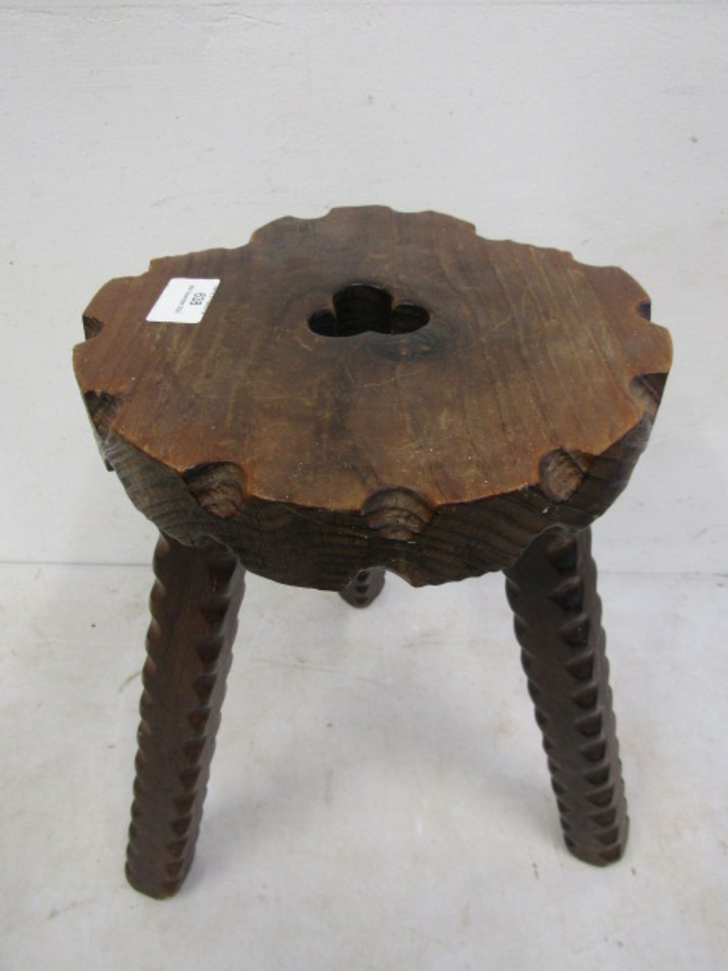 Vintage Spanish Brutalist style stool 36cmH top 23cm diameter (crack down the back of one leg but - Image 7 of 7