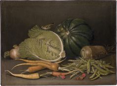 Beck, Jacob Samuel: Gemüsestillleben mit Weißkohl, Kürbis ... und einem Fin...