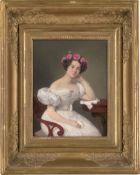 Aumont, Louis (1805-1879). Bildnis einer jungen Frau im weißen Kleid mit e...