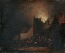 Poel, Egbert Lievensz. van der: Brennender Bauernhof bei Nacht