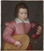 Anglo-flämische Schule: 1598. Bildnis eines Knaben im lachsfarbenen Wams mit Lau...