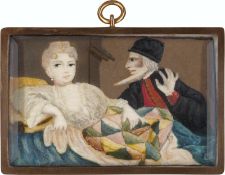 Venezianisch: um 1740. Zwei Szenen mit Motiven der Commedia dell'Arte