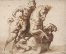 Italienisch: um 1600. Römischer Soldat, einen Mann überfallend