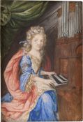 Französisch: um 1680. Bildnis einer Edeldame beim Orgelspiel
