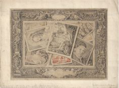 Italienisch: 18. Jh. Entwurf für eine Tischplatte mit Trompe l'oeuil ...