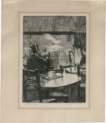Ury, Lesser: Herr mit Zylinder vor einem Kaffeehausfenster - in Rücke...