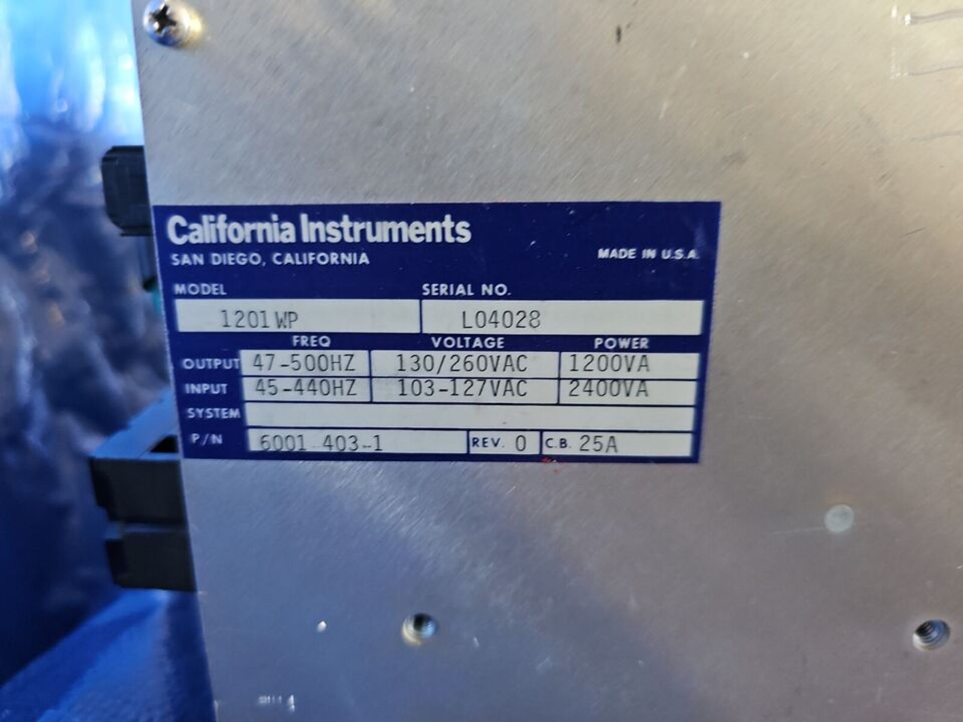 California Instruments 1201WP Frequency Changer 1200VA 47-500Hz Output - Image 3 of 5