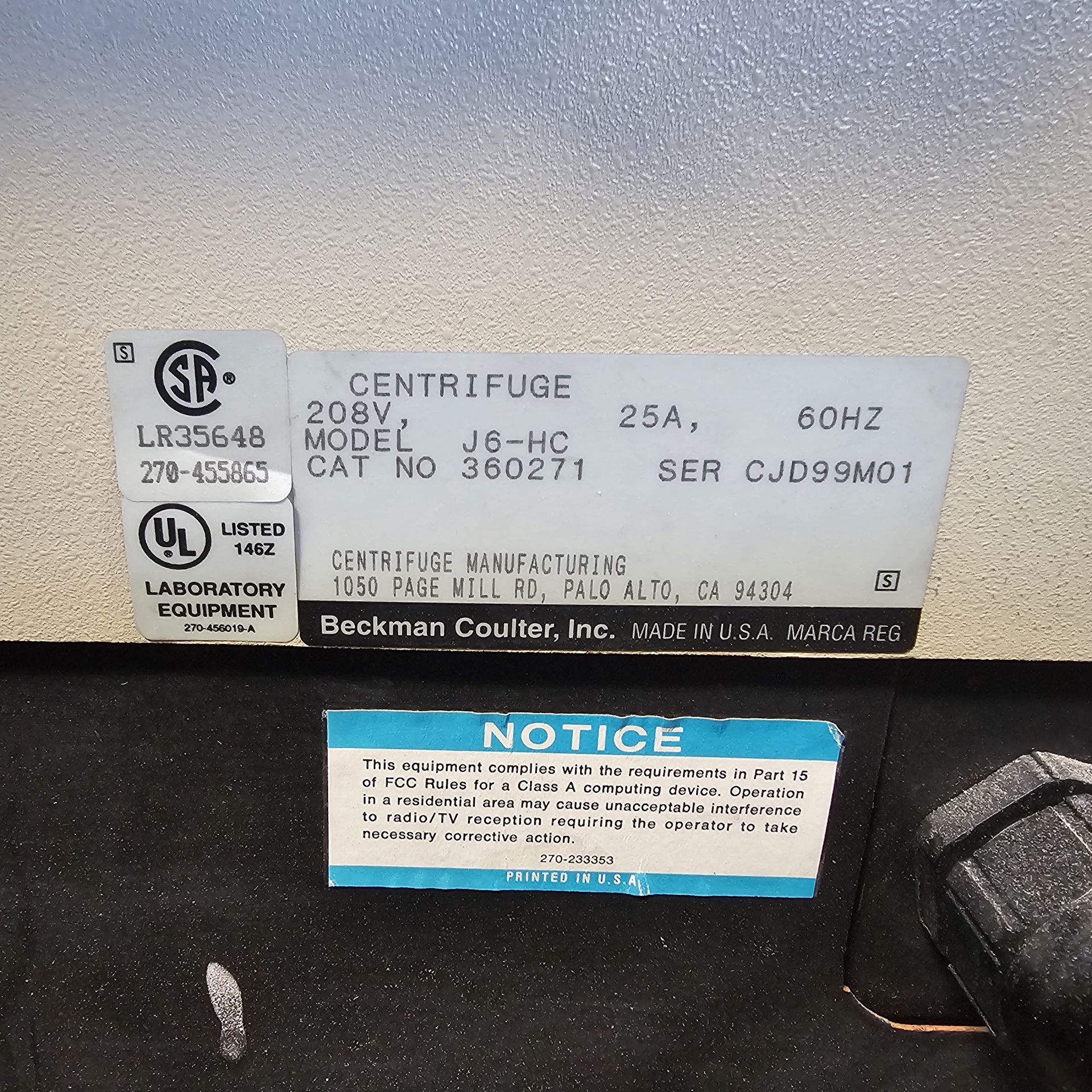 Beckman Coulter J6-HC Centrifuge 208V 25A Model 360271 Analog Control - Image 3 of 4