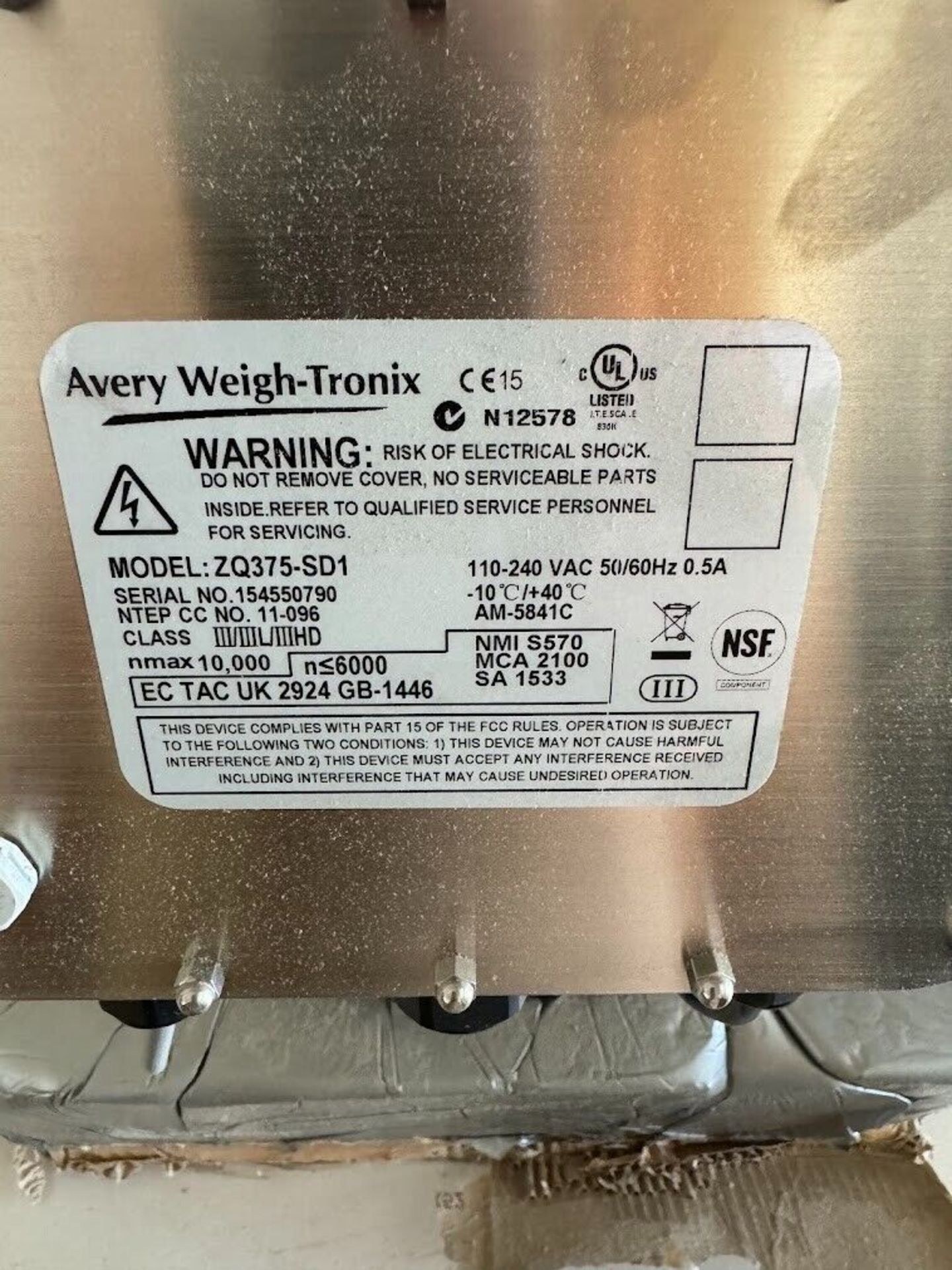 Avery ZQ375-SD1 Weigh-Tronix Scale 25 lb / 11.4 kg Capacity NSF UL - Image 5 of 7