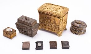 A collection of metal boxes,