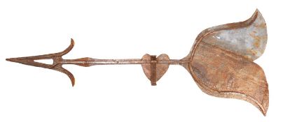 A sheet iron weather vane, probably Dutch, 19th century; modelled as an arrow piercing a heart,