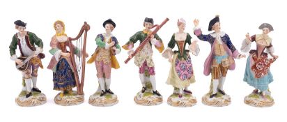 A set of fifteen Continental figures of musicians in the Meissen manner wearing eighteenth century