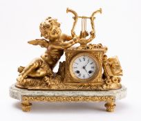 A mid-Victorian gilt-metal and marble mantel clock the eight-day duration movement striking the