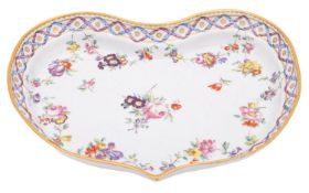 A Champion's Bristol heart-shaped dessert dish painted in the 'double ribbon' pattern of flower