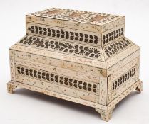 A Russian Kholmogory penworked whalebone casket, Archangel region,