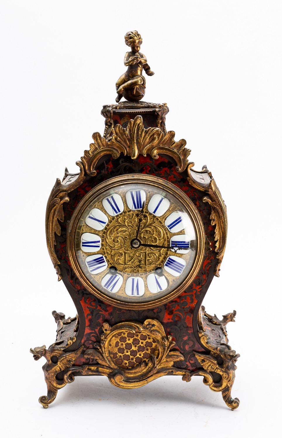 A large mid-Victorian boulle mantel clock the eight-day duration movement striking the hours and