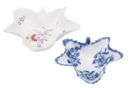 An early Champion's Bristol leaf-shaped pickle dish and one other the first with serrated edge,