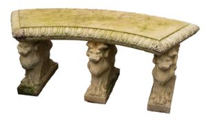 A stone composition garden exedra seat, in Neoclassical taste, modern; of curved form,