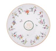 A Champion's Bristol saucer dish painted with garlands of flowers around a laurel wreath and gilt