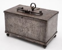 A fine South German etched steel casket, probably Nuremberg,