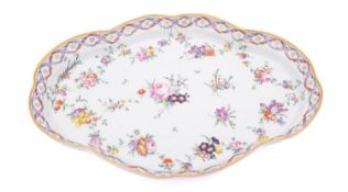 A Champion's Bristol shaped oval tray painted in the 'double ribbon' pattern of flower sprays and