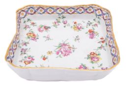 A Champion's Bristol square shaped dish painted in the 'double ribbon' pattern of flower sprays and