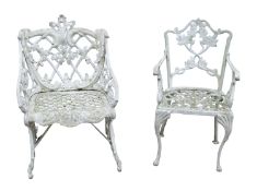 A suite of painted metal garden furniture,