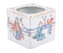 A Chinese famille rose water pot, Tongzhi of square form with indented corners,