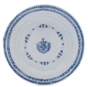 A Rouen blue and white faience armorial charger,