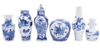 A Chinese blue & white jar and five vases,
