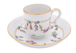 A Champion's Bristol coffee cup and saucer with osier moulding,