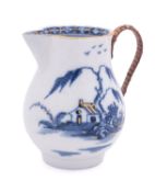 A Cookworthy Bristol sparrowbeak creamjug decorated with Chinese landscape vignettes in underglaze