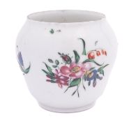 A Champion's Bristol toilet/ointment pot of ogee form, painted with flower sprays and sprigs,
