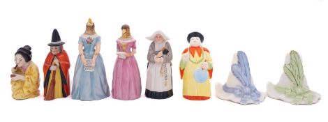 Six Royal Worcester candle extinguishers, comprising Confidence and Diffidence, Mandarin, Nun,