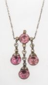 A 1920's pink and white paste stone neck