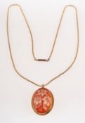 A flower cameo brooch/pendant with chain