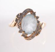 A 9ct gold aquamarine and diamond ring,