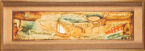 George Cotos (French, b. 1915) - Passage - Mixed media on paper laid down on board - 15 x 59cm - 25.