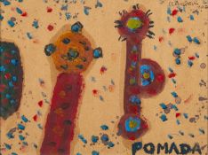 *Alan Davie (British, 1920-2014) - Pomada - Oil on brown paper - 18 x 24cm - 45 x 51.