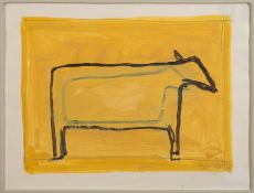*Peter Kinley (British, 1926-1988) - Untitled (Study of a cow) - Ink and oil on paper - 15.5 x 20.