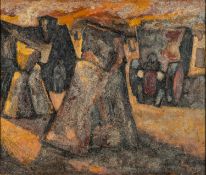 20th Century School - Street scene with automobiles - Oil on board - 51 x 60cm - 64.