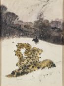 British School, 20th Century - Landscape scene with a rider - Charcoal,