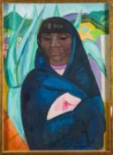 Rebecca Hutchinson (British, b. 1961) - Woman in a blue drapery - Oil on canvas - 55 x 40.