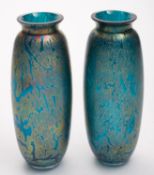A pair of Royal Brierley 'Studio' iridescent art glass vases of slender baluster form,