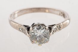 A diamond solitaire ring, claw set to the centre with a brilliant-cut diamond, diamond approx. 0.