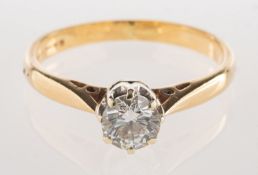 A 9ct gold diamond solitaire ring, claw set with a brilliant-cut diamond, diamond approx. 0.