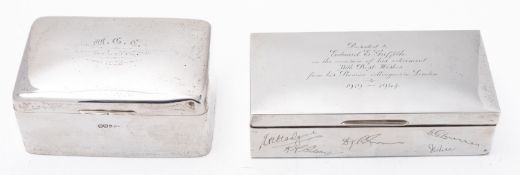 An Elizabeth II silver cigarette box by Mappin and Webb, Birmingham 1964, of rectangular form,