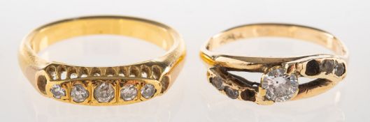 Two diamond rings, including a twist style ring, set to the centre with a brilliant-cut diamond,
